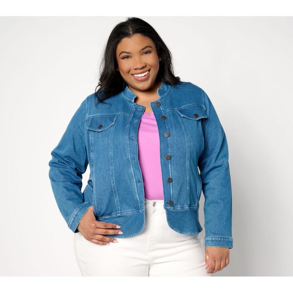 Farmers Defense Women's Plus Sz Jacket 1X Denim Peplum Blue A629886